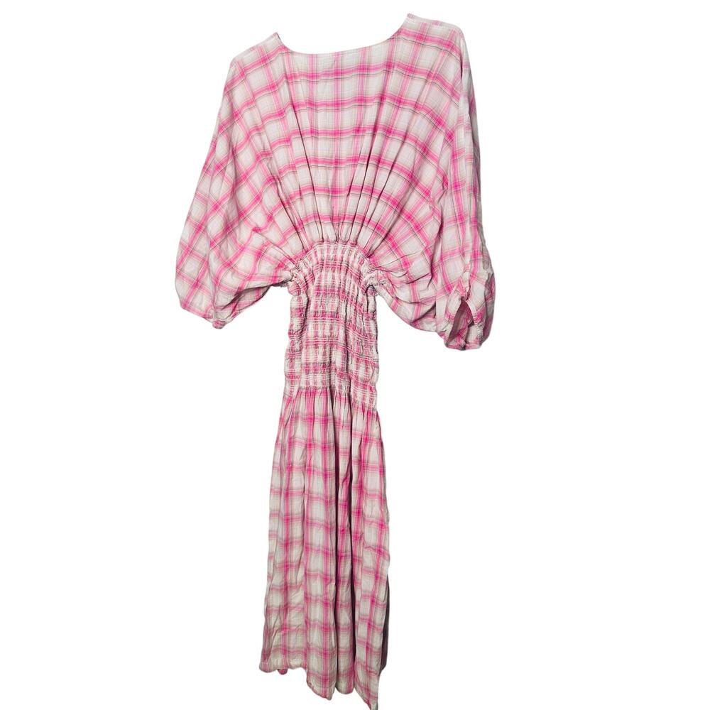 NICHOLAS Pink White Gingham Woven V-Neck Smoked Panel Dress Size US 18 - Picture 5 of 16